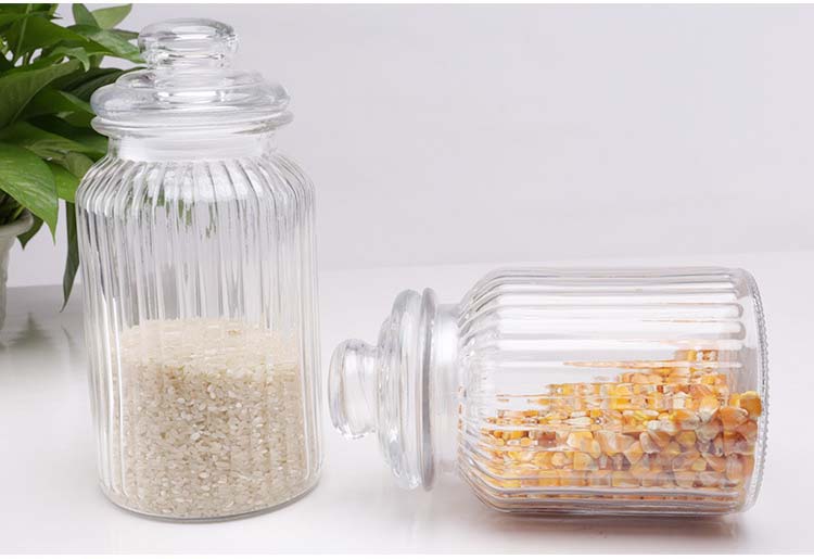 Vacuum Stripe Glass Jars With Lids Glass Storage Canisters Serving For Spices Tea Jam Pantry Organization