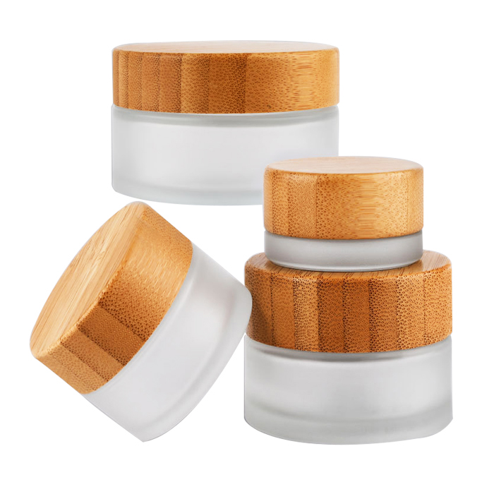 Valentine gifts 2021 women frasco de vidrio bocal en verre bamboo storage cosmetic frosted glass jar 25g for lotion