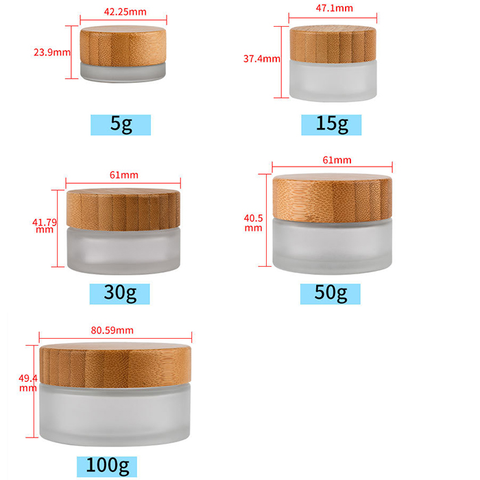 Valentine gifts 2021 women frasco de vidrio bocal en verre bamboo storage cosmetic frosted glass jar 25g for lotion