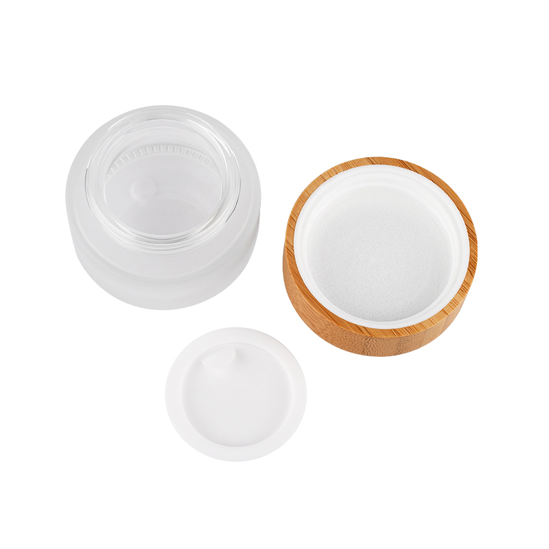 Valentine gifts durable bamboo storage cosmetic 2 oz frosted cream glass candle jar with wood lid large