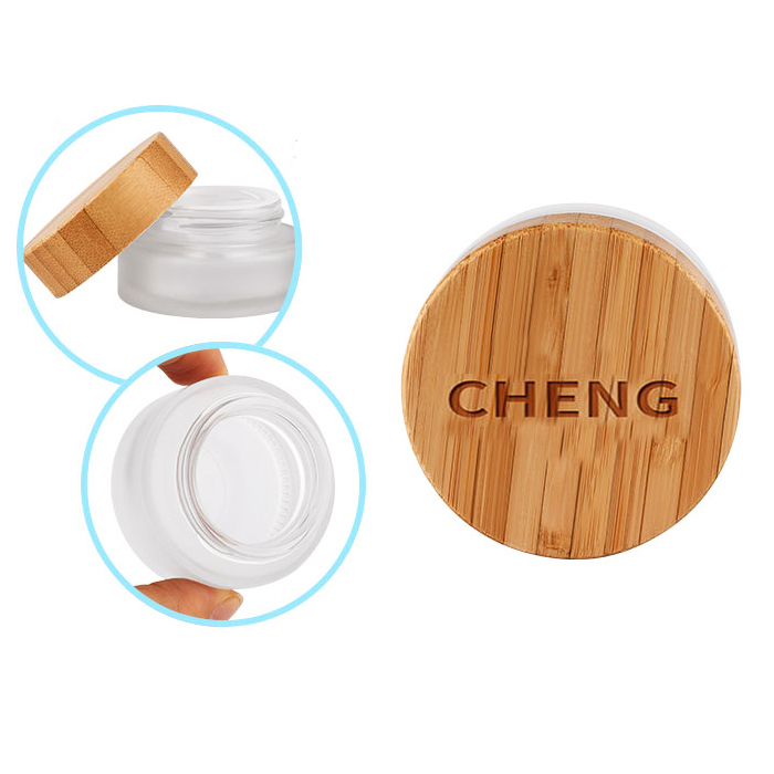 Valentine gifts durable bamboo storage cosmetic 2 oz frosted cream glass candle jar with wood lid large