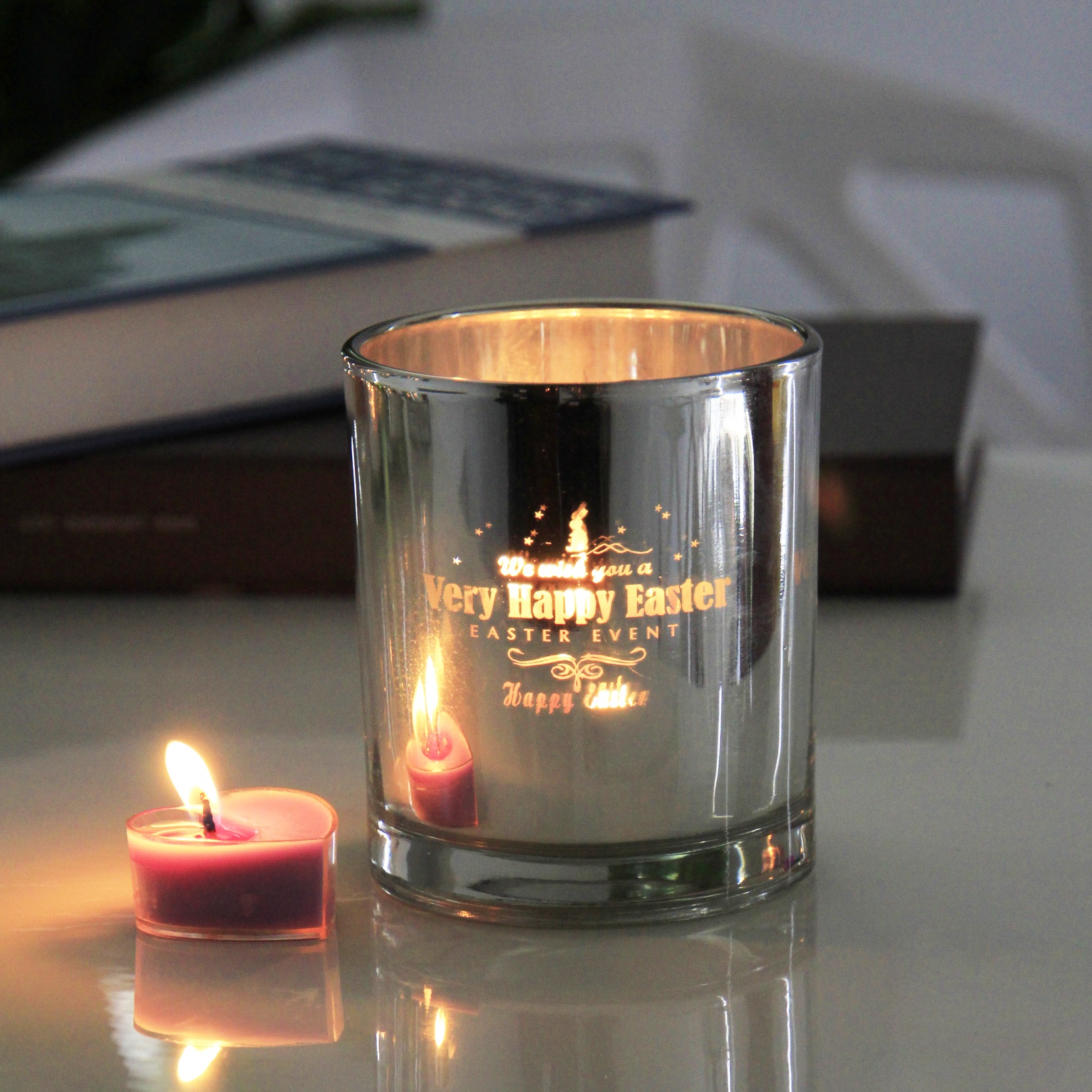 Valentine's day candle holder glass jar Easter day 3 wick glass candle jar scene decoration clear glass jar with lids for candle