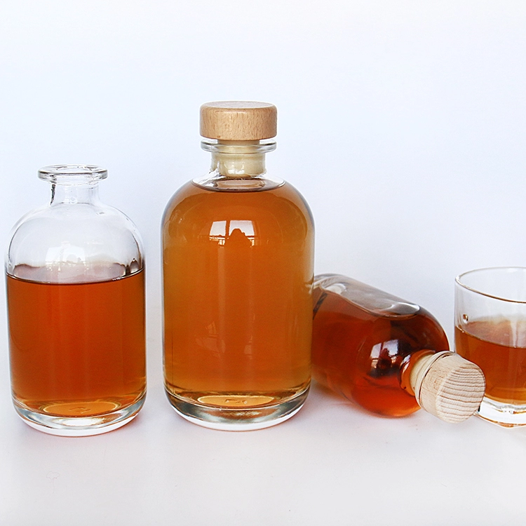 Vanjoin 100 ML 250 ML 375ML 500ML Gin Rum Shot Liquor Round Glass Bottle with Cork Lid