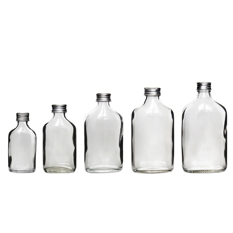 Vanjoin 100ml 200ml 250ml flat empty customized glass miniature mini alcohol bottle liquor glass bottle