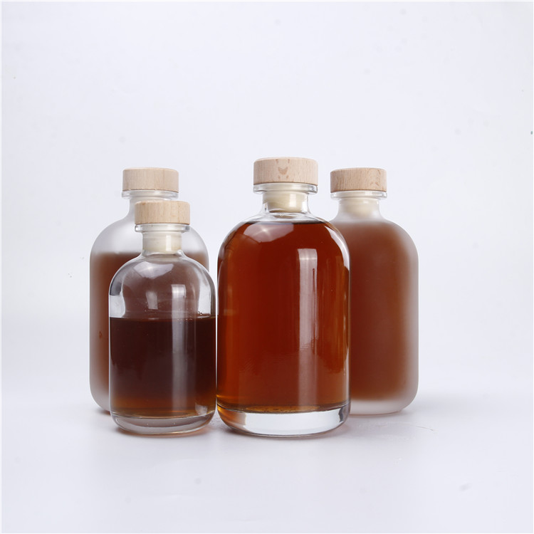 Vanjoin 100ml/250ml/375ml/500ml juice beverage liquor packaging clear frosted round glass bottle with cork stopper