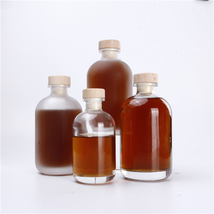 Vanjoin 100ml/250ml/375ml/500ml juice beverage liquor packaging clear frosted round glass bottle with cork stopper