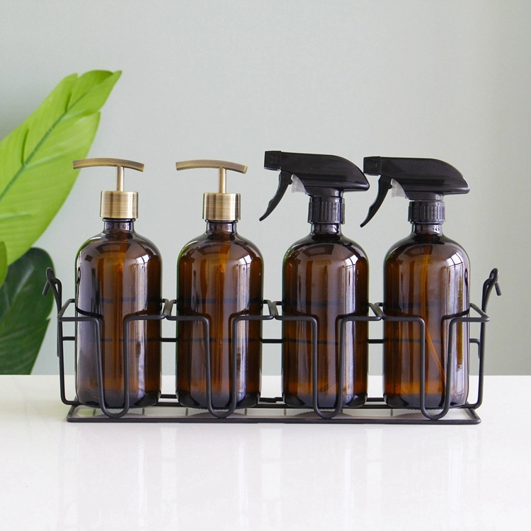 Vanjoin 2 Pack 16oz Amber Glass Round Refillable Hand Sanitizer Liquid Soap Dispenser Bottles