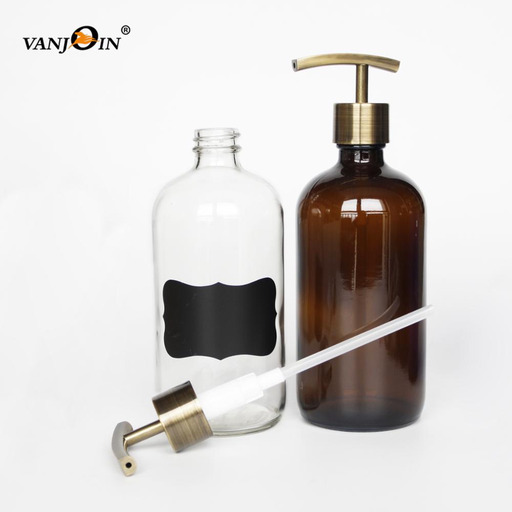 Vanjoin 250ml 500ml Refillable Lotion Container Amber Clear Glass Soap Pump Shampoo Bottle For Hand Wash Bathroom