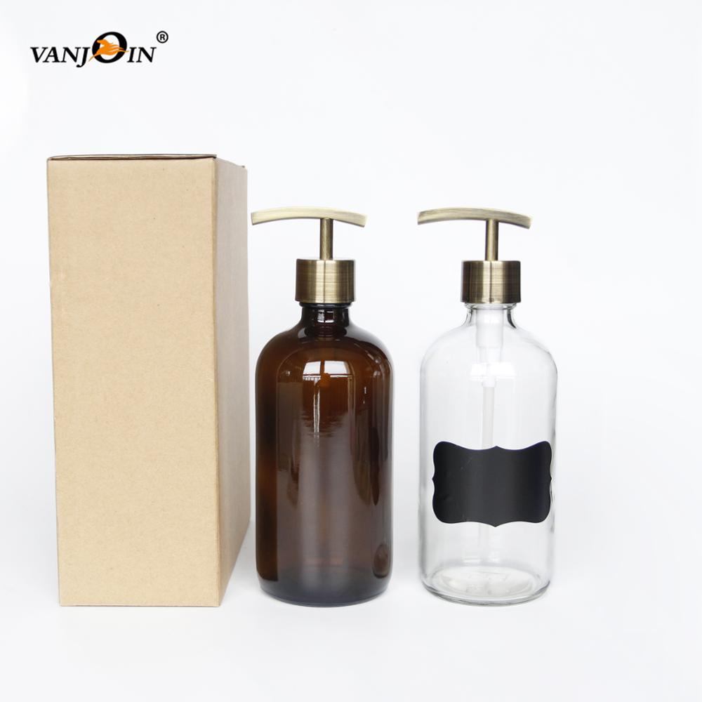 Vanjoin 250ml 500ml Refillable Lotion Container Amber Clear Glass Soap Pump Shampoo Bottle For Hand Wash Bathroom