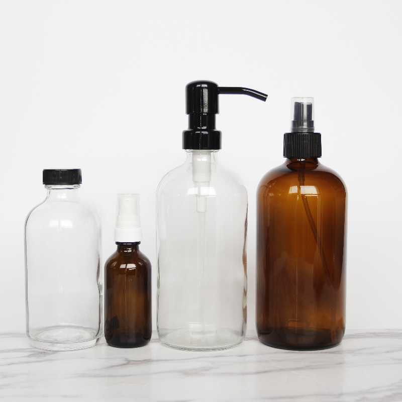 Vanjoin 250ml 500ml Refillable Lotion Container Amber Clear Glass Soap Pump Shampoo Bottle For Hand Wash Bathroom