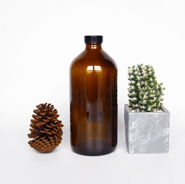 Vanjoin Amber Round 750ml Juice Glass Bottles Beverage Fruit Cold Brew Glass Bottle With 32mm Mouth