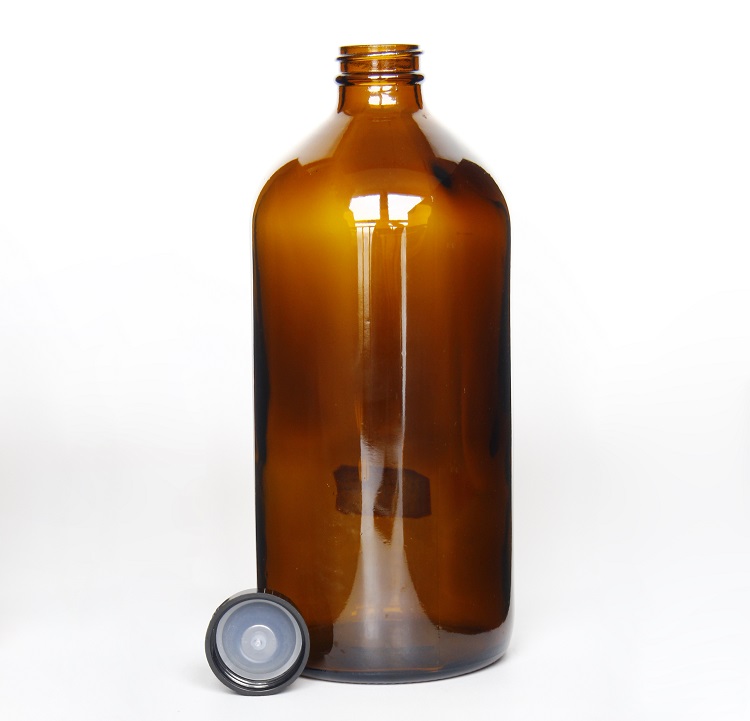 Vanjoin Amber Round 750ml Juice Glass Bottles Beverage Fruit Cold Brew Glass Bottle With 32mm Mouth