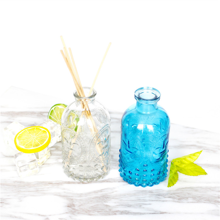 Vanjoin Carving Decorative Pattern Empty Reed Diffuser Glass Bottle Clear Color Diffuser Reed Bottle