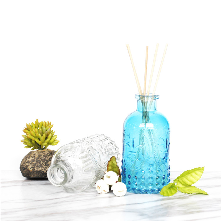 Vanjoin Carving Decorative Pattern Empty Reed Diffuser Glass Bottle Clear Color Diffuser Reed Bottle