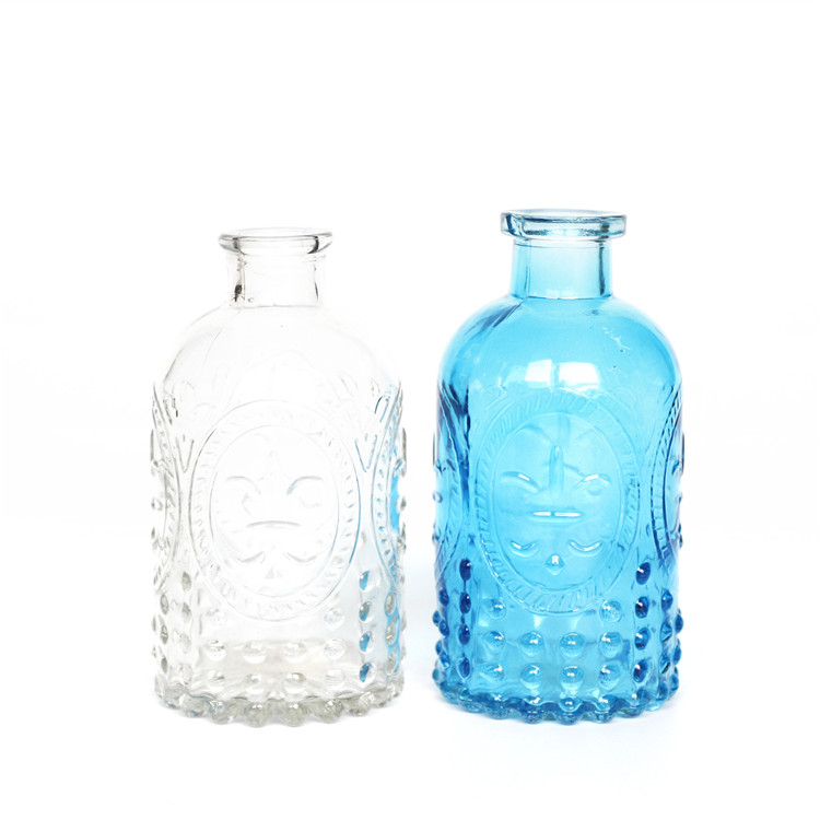 Vanjoin Carving Decorative Pattern Empty Reed Diffuser Glass Bottle Clear Color Diffuser Reed Bottle