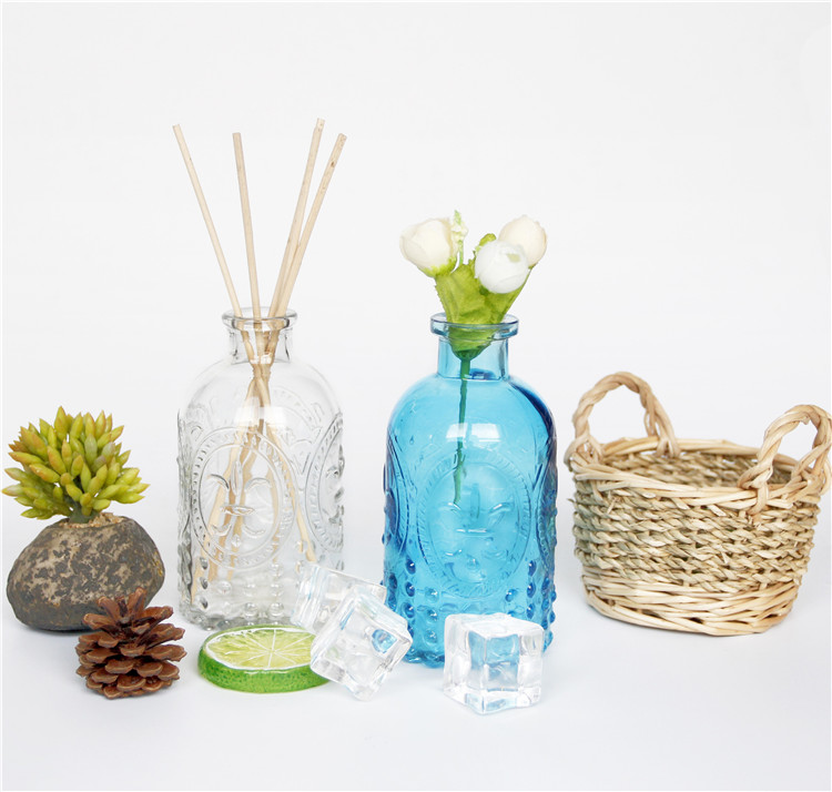 Vanjoin Carving Decorative Pattern Empty Reed Diffuser Glass Bottle Clear Color Diffuser Reed Bottle