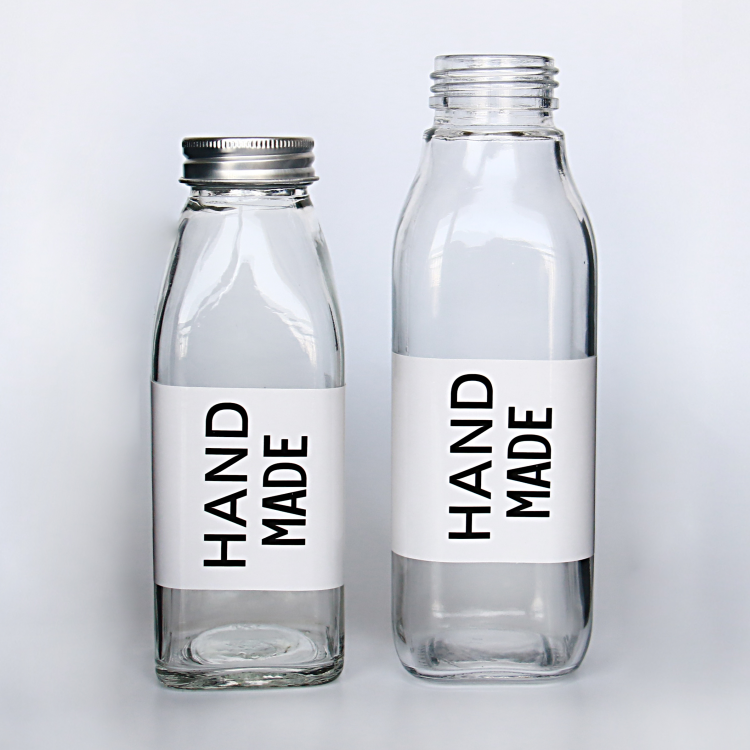 Vanjoin Cold Pressed Juice Bottle 500ml 16oz Clear Empty French Square Glass Bottle With Metal Screw Cap