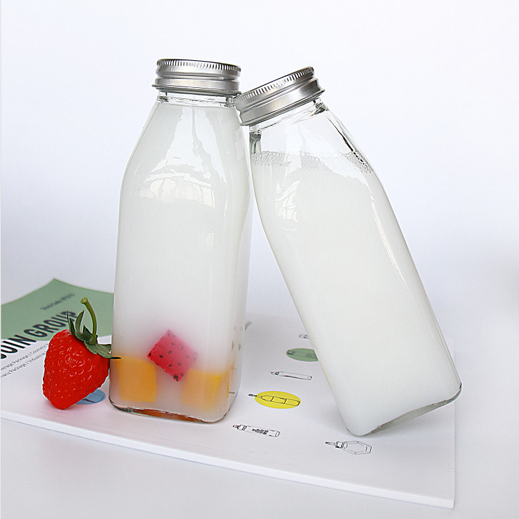 Vanjoin Cold Pressed Juice Bottle 500ml 16oz Clear Empty French Square Glass Bottle With Metal Screw Cap