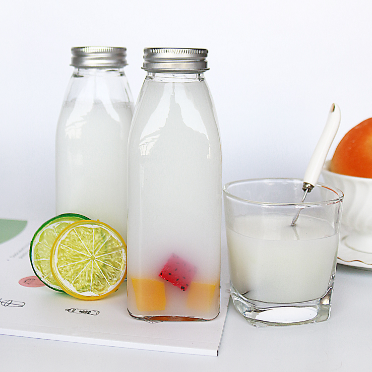 Vanjoin Cold Pressed Juice Bottle 500ml 16oz Clear Empty French Square Glass Bottle With Metal Screw Cap