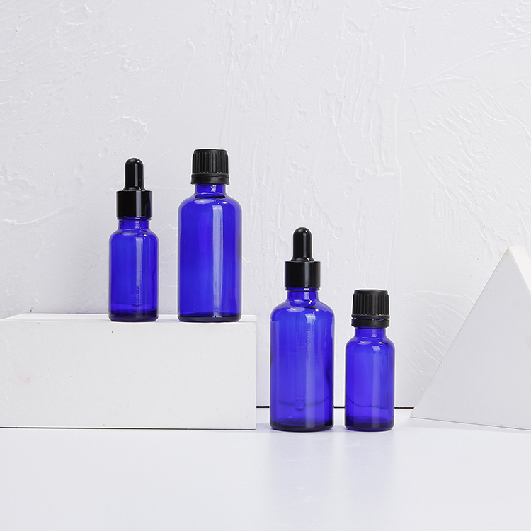 Vanjoin Cosmetic bottles 15ml 30ml 50ml 100ml Empty Blue Glass Essential Oil Bottle With Black Dropper