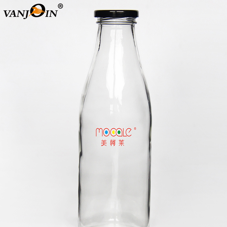 Vanjoin Custom Logo Print 1Liter Clear Fresh Juicy Beverage Organic Milk Glass Bottles With Twist-Off Lid