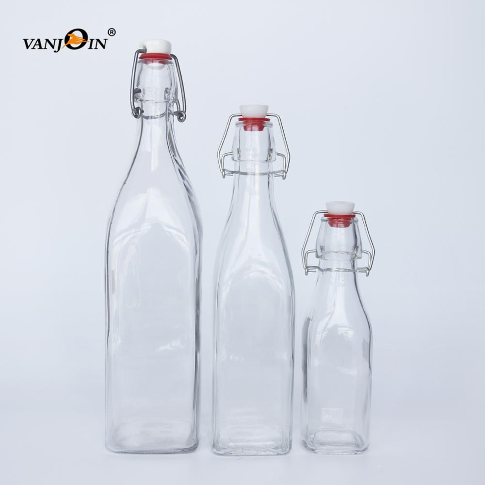 Vanjoin Custom Logo Print 250ml 500ml 1liter Swing Top Glass Bottles with Stoppers