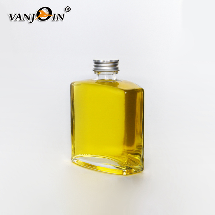 Vanjoin Custom Printing 200 ml 250 ML Flat Square Glass Bottle Hip Flask Liquor Spirits Glass Bottles with black Screw Cap