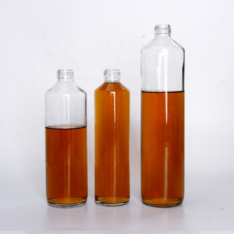 Vanjoin Custom Printing 750ml Round Glass Straight Side Drink Bottles Juice Bottle with Anti-theft Caps with Label