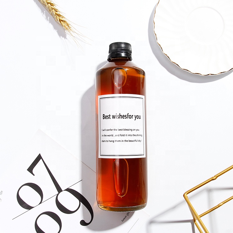 Vanjoin Custom Printing 750ml Round Glass Straight Side Drink Bottles Juice Bottle with Anti-theft Caps with Label