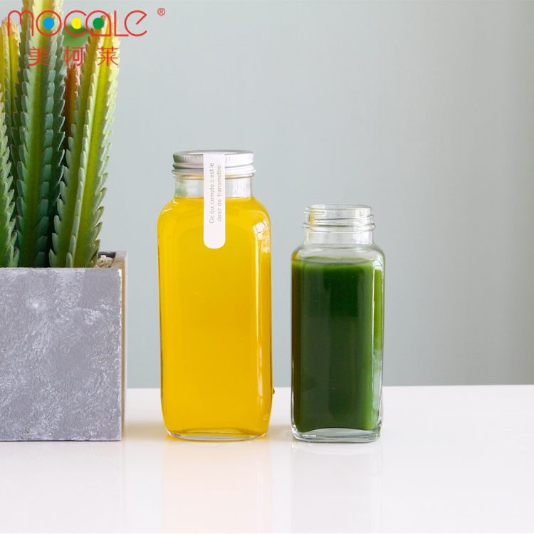 Vanjoin Custom Printing Clear 60ml 250ml 500ml 1000ml French Square Glass Beverage Juice Bottles With Aluminium Cap
