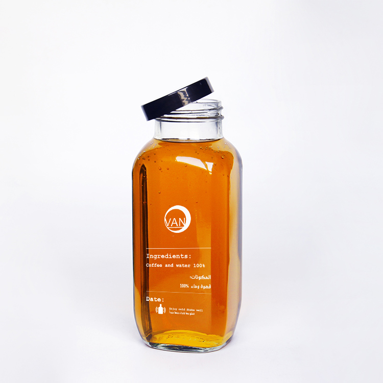 Vanjoin Custom Printing Clear 60ml 250ml 500ml 1000ml French Square Glass Beverage Juice Bottles With Aluminium Cap