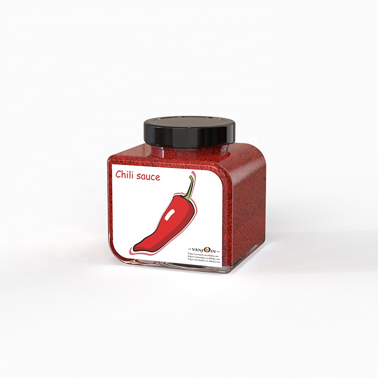 Vanjoin Designer New Square 12 oz 12oz 350ml Clear Glass Bbq Sauce Packaging Bottles With Lid
