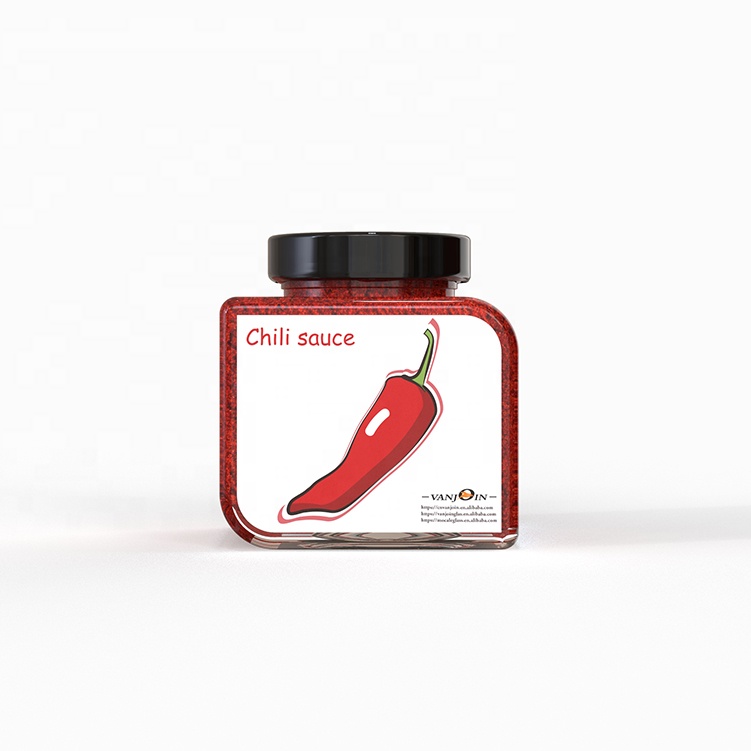 Vanjoin Designer New Square 12 oz 12oz 350ml Clear Glass Bbq Sauce Packaging Bottles With Lid