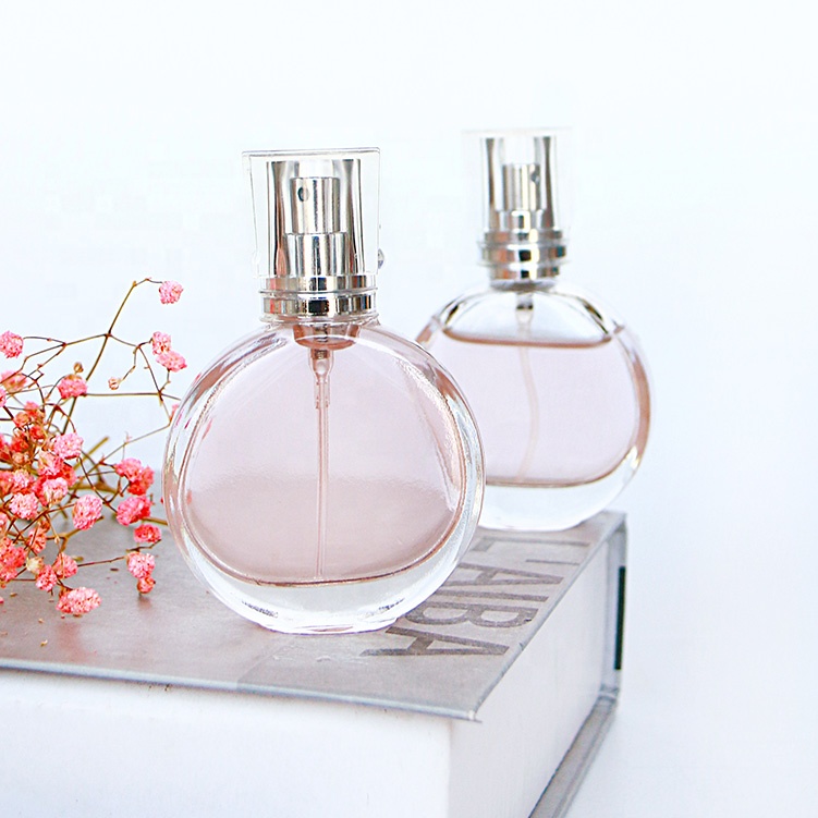 Vanjoin Fragrance Packing 25ml 30ml 50ml Empty Flint Glass Flat Ruund Refillable Perfume Bottle With Spray Atomizer