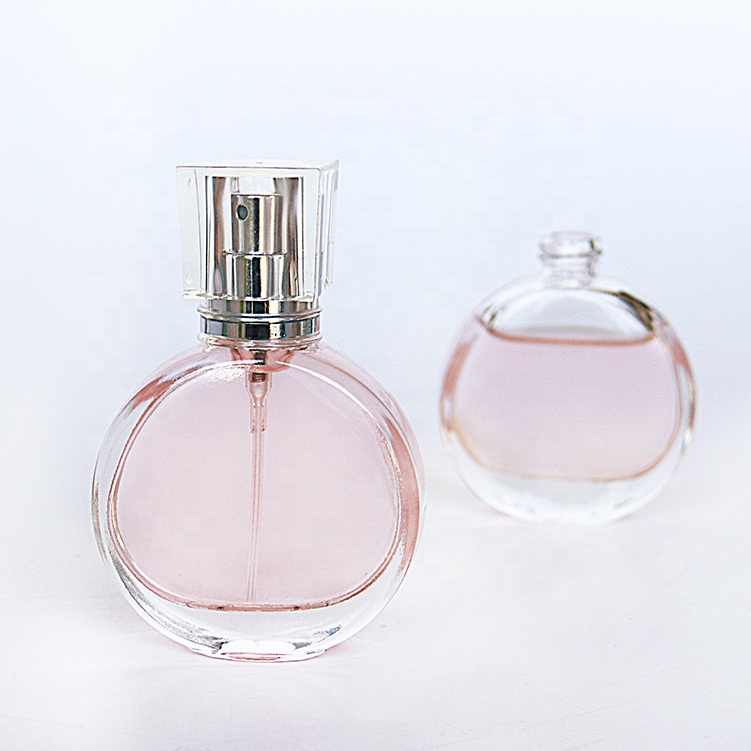 Vanjoin Fragrance Packing 25ml 30ml 50ml Empty Flint Glass Flat Ruund Refillable Perfume Bottle With Spray Atomizer