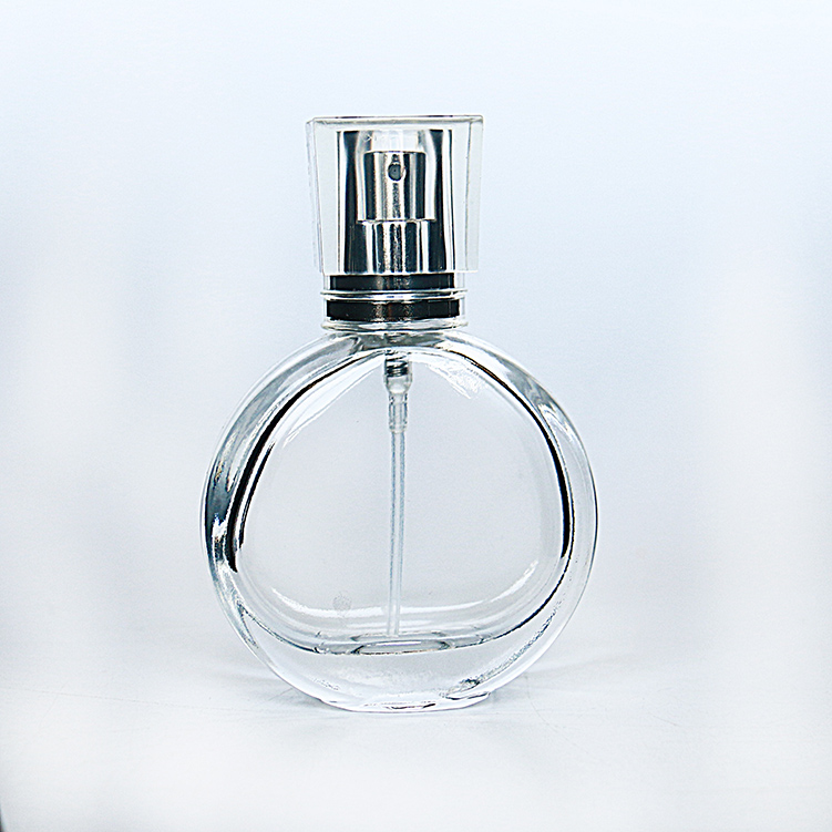 Vanjoin Fragrance Packing 25ml 30ml 50ml Empty Flint Glass Flat Ruund Refillable Perfume Bottle With Spray Atomizer