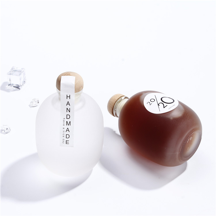 Vanjoin Frosted Glas Bottl Squat Round Shaped 250 ml 500 ml Liquor Fruit Wine Alcohol Glass Bottle With Cork