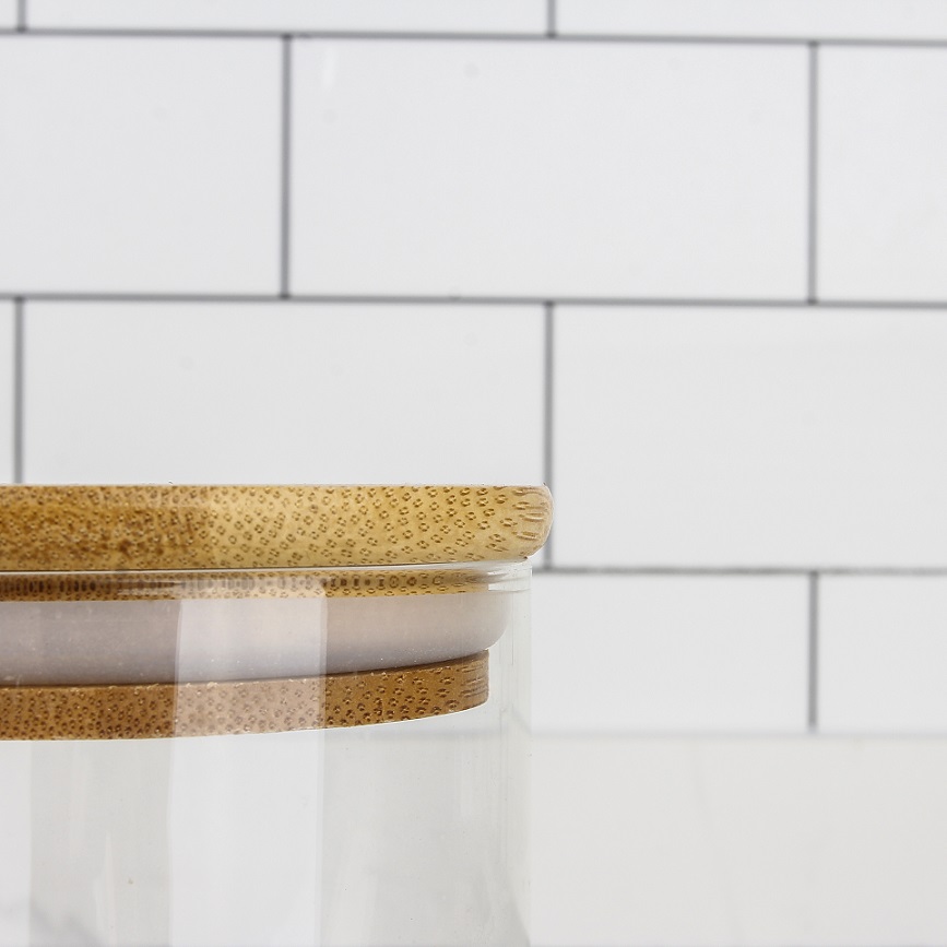 Vanjoin Glass Jar Wholesale small transparent round glass food storage jar in bulk with Bamboo Lid