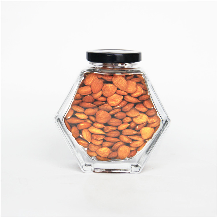 Vanjoin Hexagonal Household Storage Glass Jar With Metal Tinplate Lid 100ml 220ml 380ml