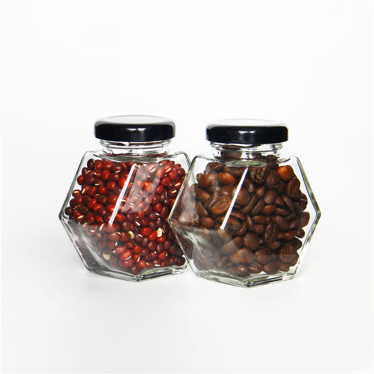 Vanjoin Hexagonal Household Storage Glass Jar With Metal Tinplate Lid 100ml 220ml 380ml