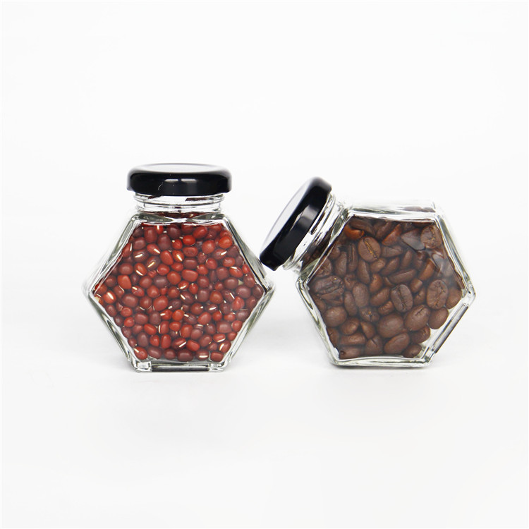 Vanjoin Hexagonal Household Storage Glass Jar With Metal Tinplate Lid 100ml 220ml 380ml