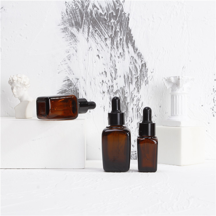 Vanjoin High Quality Amber Skin Care Packaging Square Glass Dropper Bottle 30ml 50ml