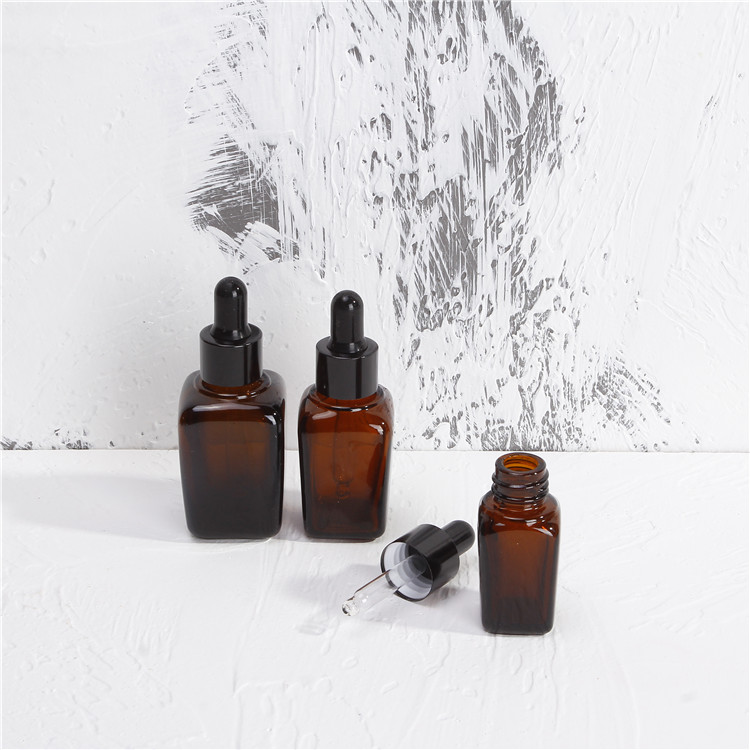 Vanjoin High Quality Amber Skin Care Packaging Square Glass Dropper Bottle 30ml 50ml