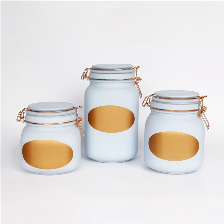 Vanjoin Hot Sale 200ml 500ml 750ml Custom Color Printing Glass Jars With Swing Top For Food Storage
