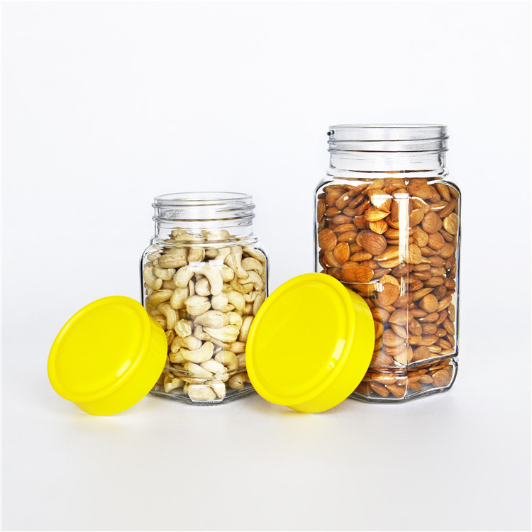 Vanjoin Hot Sale Nuts Snacks Seasoning Packaging Square Glass Storage Bottle With Plastic Screw Lids