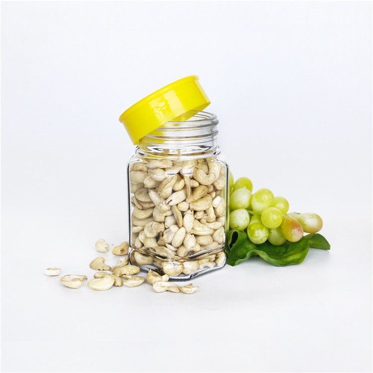 Vanjoin Hot Sale Nuts Snacks Seasoning Packaging Square Glass Storage Bottle With Plastic Screw Lids