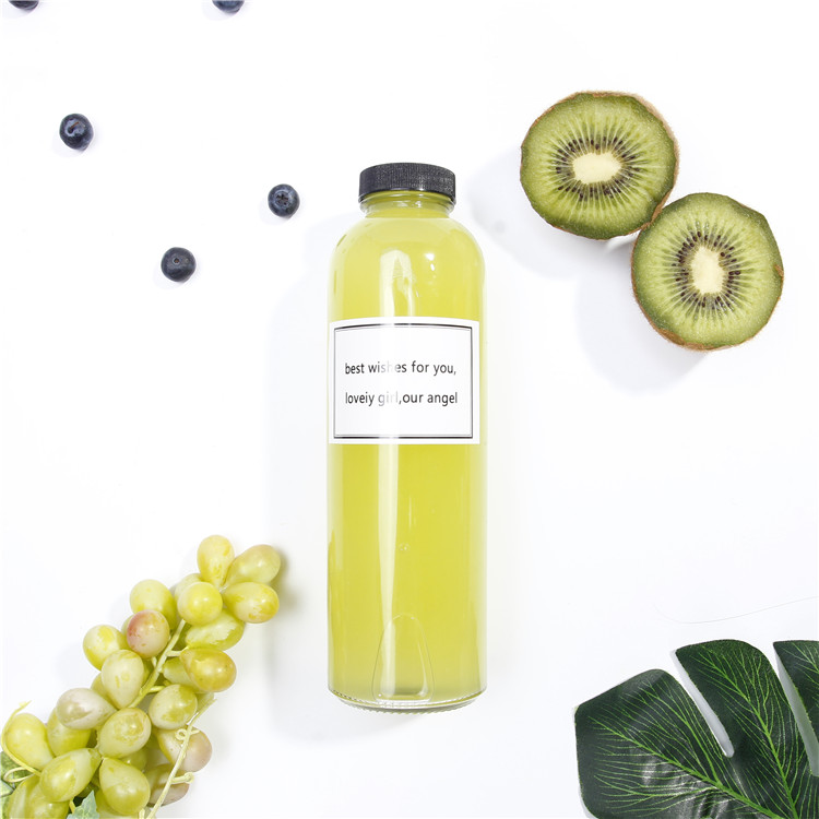 Vanjoin Juice Glass Bottles Refillable Round Shaped 300ml 10oz Beverages Glass Bottl with Screw Metal Caps