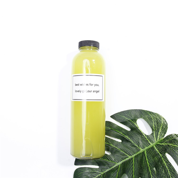 Vanjoin Juice Glass Bottles Refillable Round Shaped 300ml 10oz Beverages Glass Bottl with Screw Metal Caps
