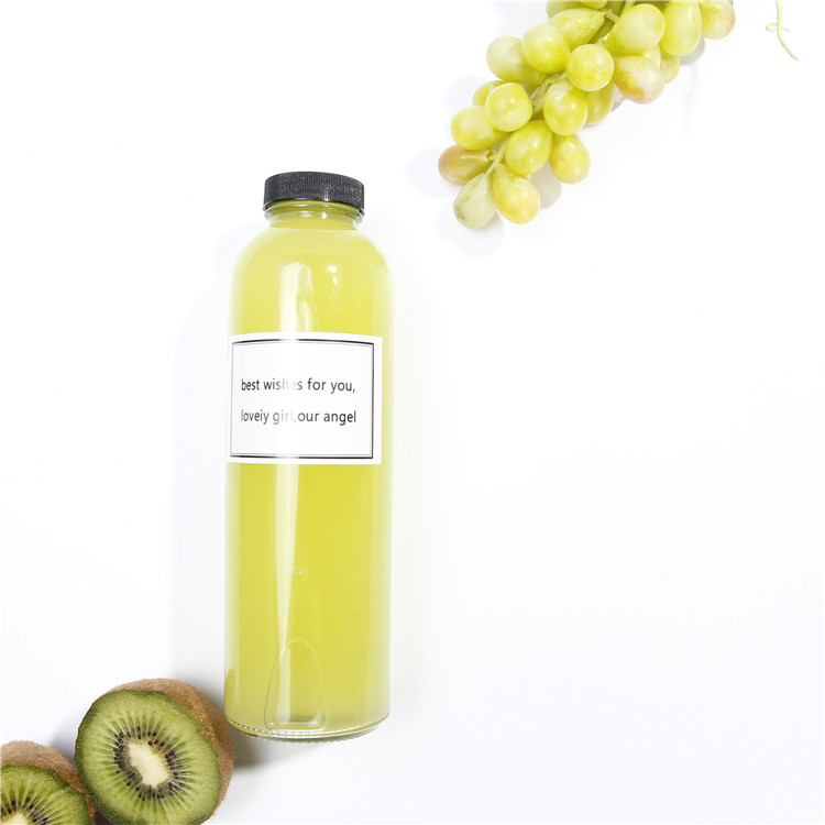 Vanjoin Juice Glass Bottles Refillable Round Shaped 300ml 10oz Beverages Glass Bottl with Screw Metal Caps
