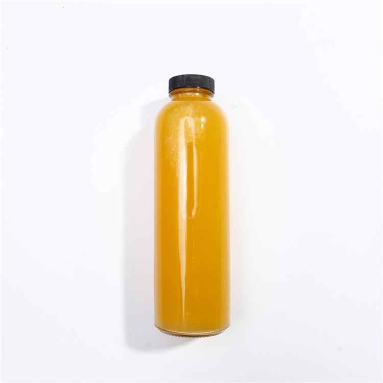Vanjoin Juice Glass Bottles Refillable Round Shaped 300ml 10oz Beverages Glass Bottl with Screw Metal Caps